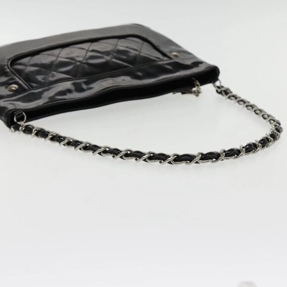 CHANEL Matelasse Chain Shoulder Bag Patent leather Black Silver CC Auth bs18654 - Picture 6 of 16